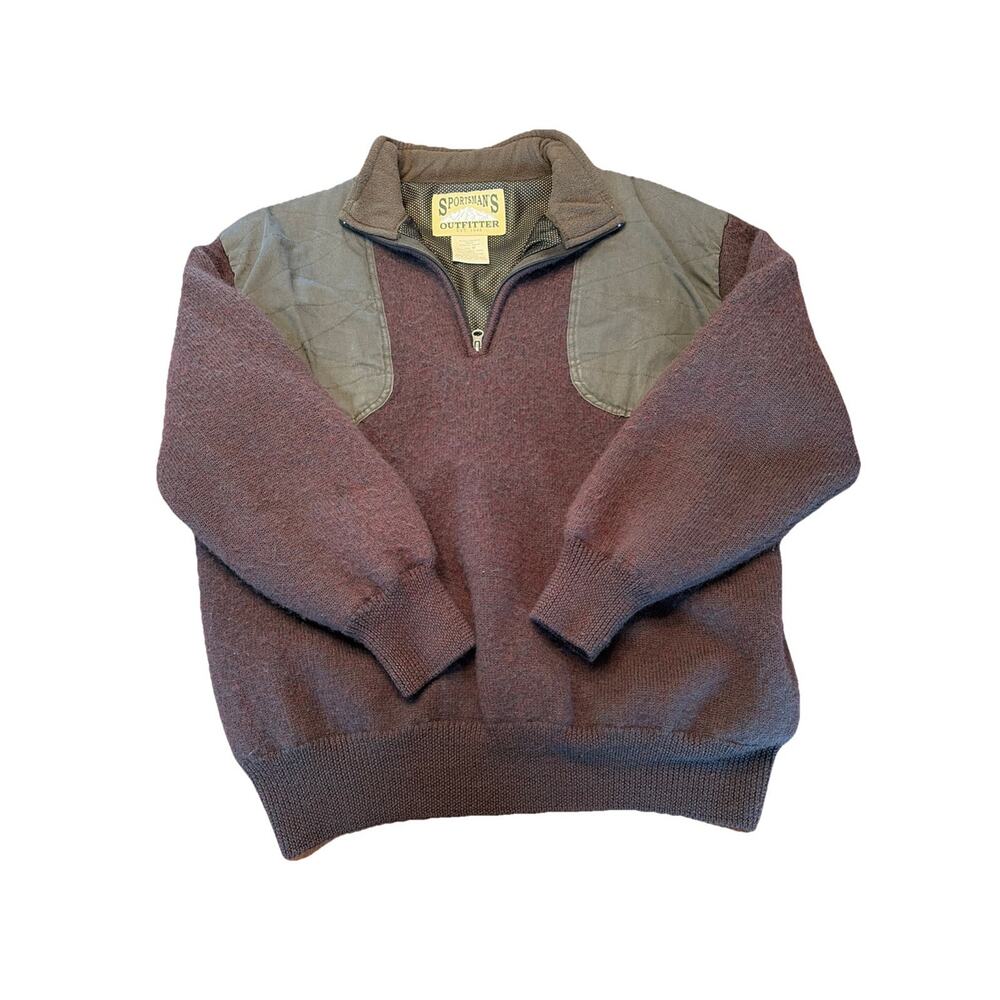 Sportsman's Warehouse Sweater Men's Medium Green Wool Windstop Quarter Zip